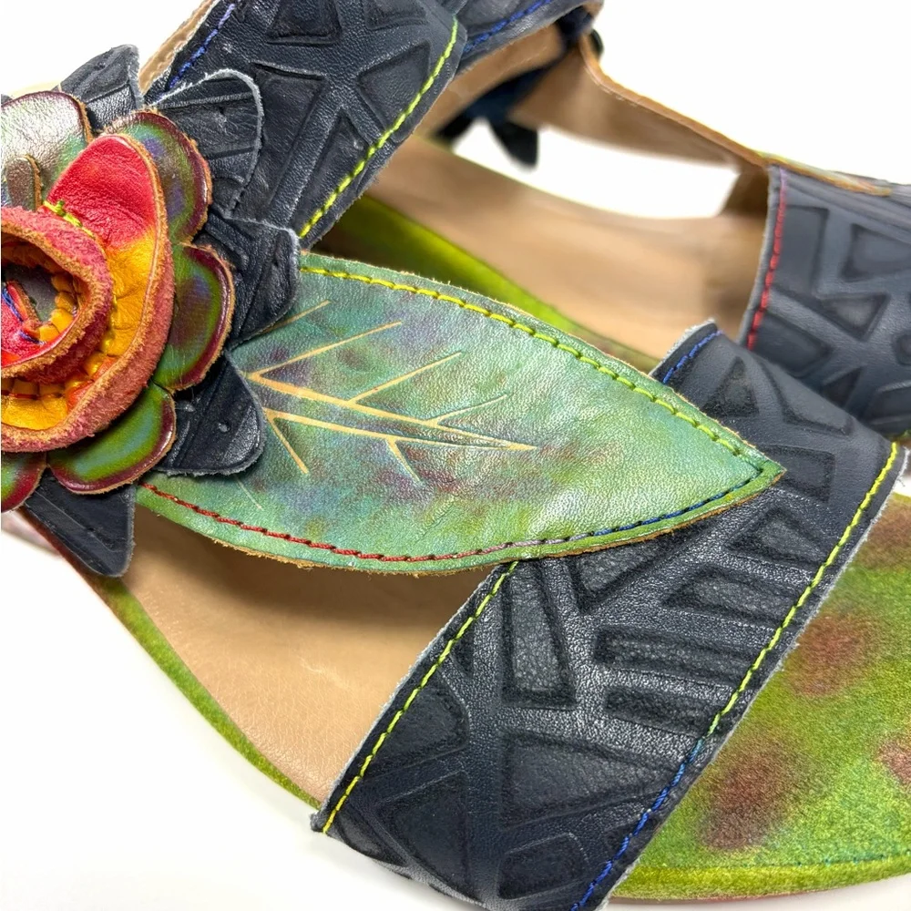 L’Artiste Spring Step Shayla Floral Leather Wedge Sandals Sz 40 9-9.5 - Picture 9 of 10